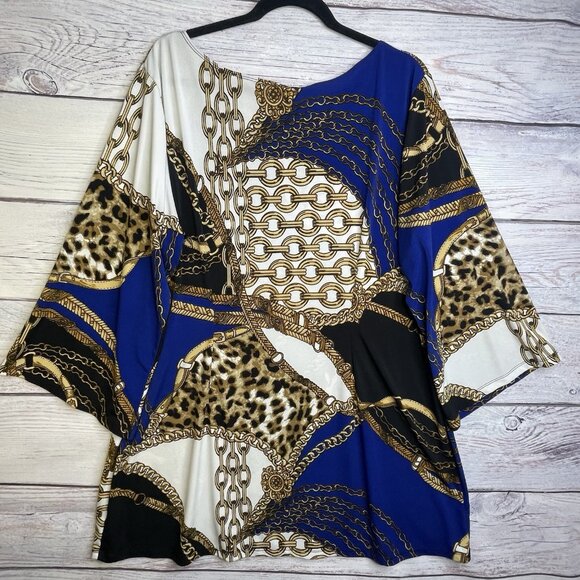 Sunny Leigh Shift Dress‎ Size 1X Equestrian Print Royal Blue BOHO Fairycore - Picture 2 of 9